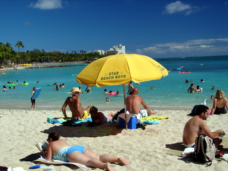 Keeping out of the sun at Waikiki